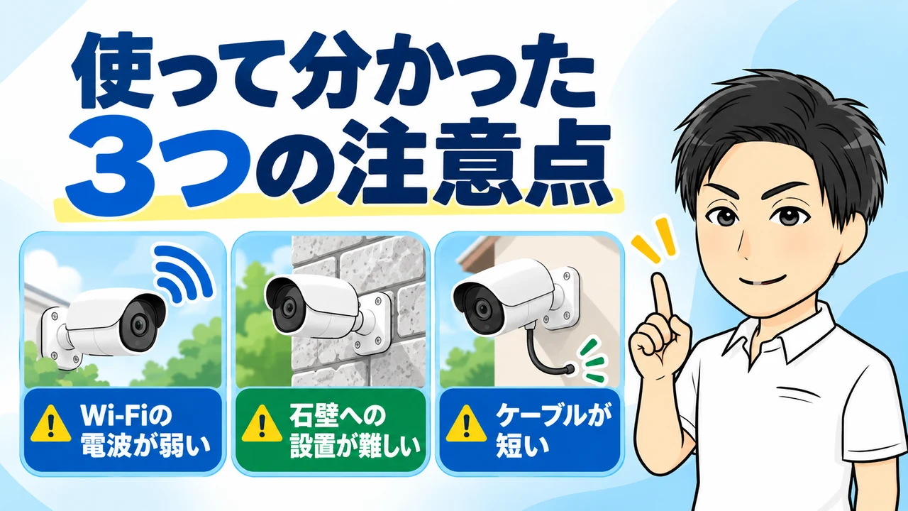 eufyCam S4を使って感じた3つの注意点を案内する画像