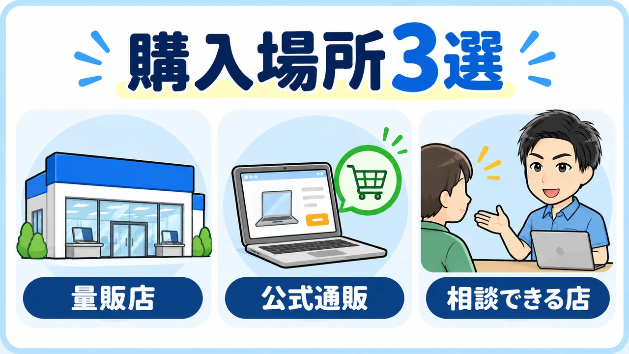 パソコン初心者はどこで買う?おすすめの購入場所3選の内容を案内する画像