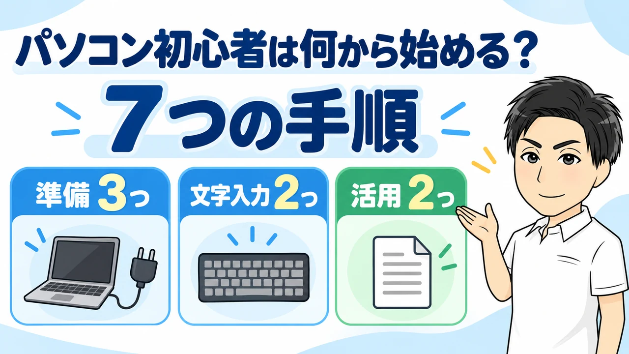 パソコン初心者が取り組む7つの手順を案内するアイキャッチ画像