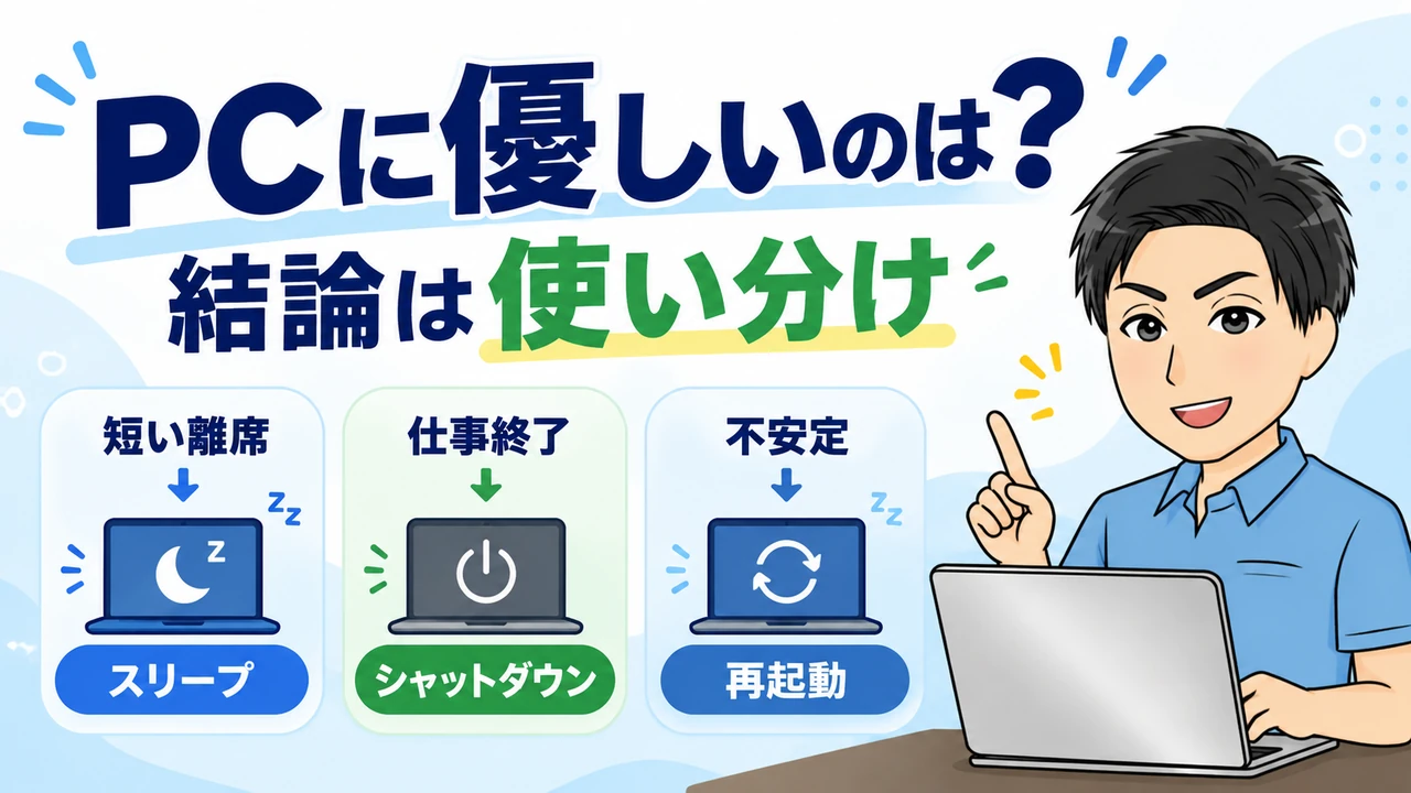 シャットダウンとスリープはどっちがPCに優しい?結論は使い分け